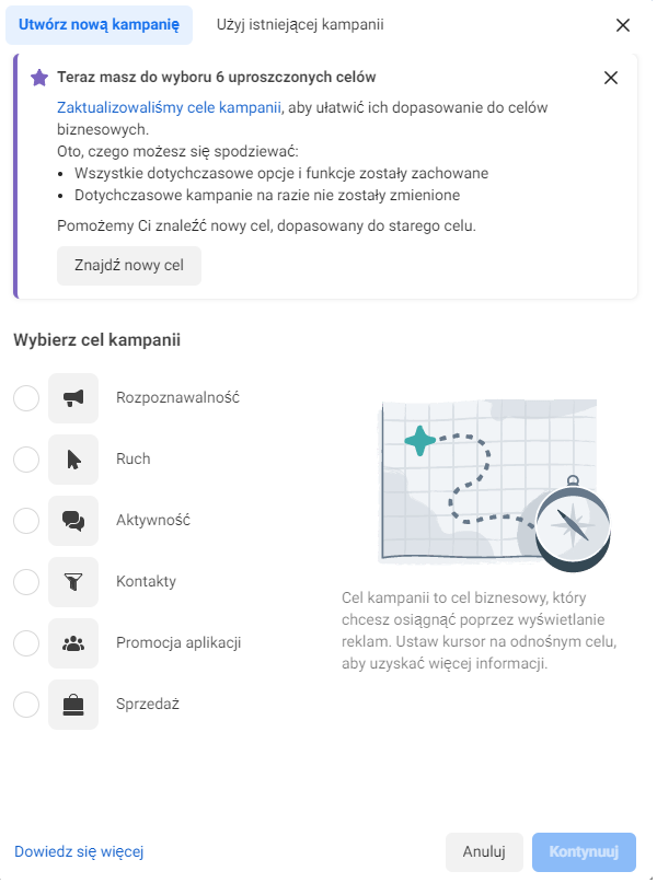 Facebook Ads cele reklamowe