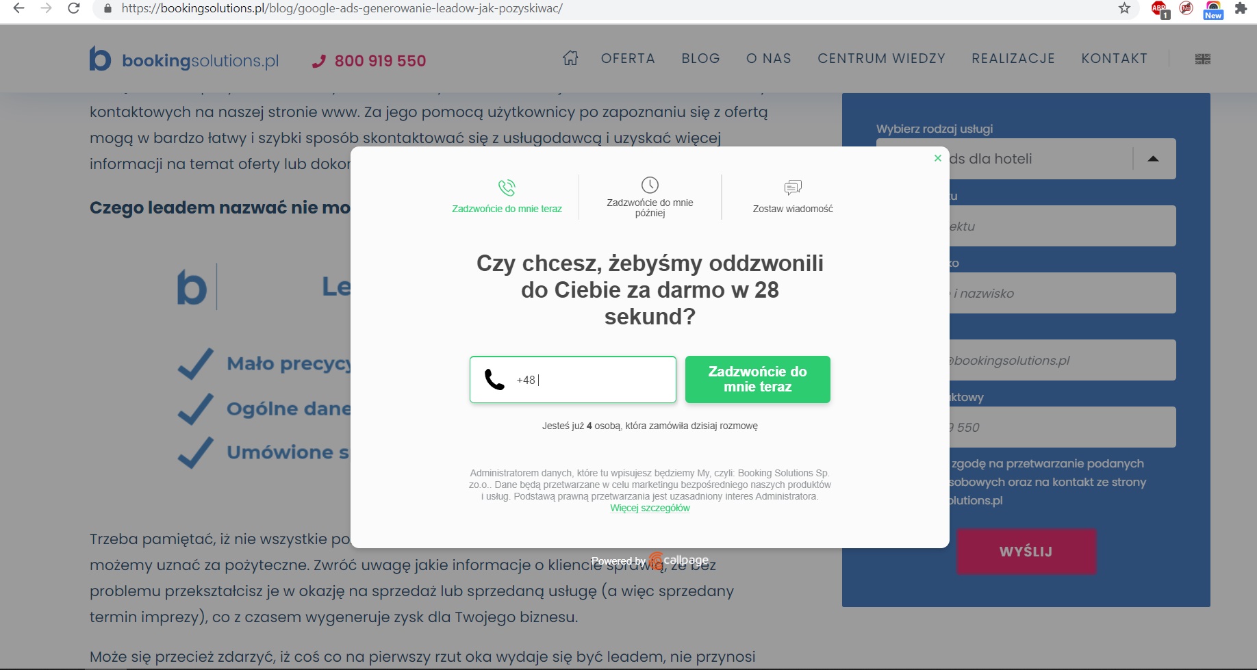 call back widget - generowanie lead sprzedażowy